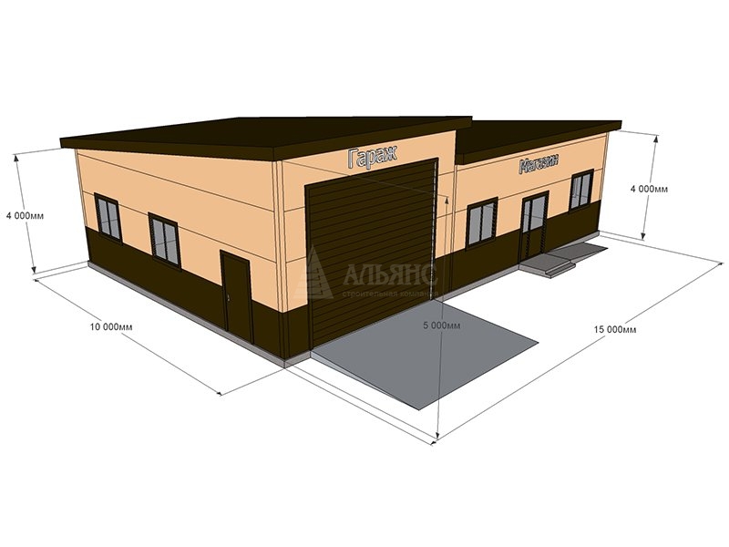 Планировка Магазин с гаражом из сэндвич-панелей -  фото 1